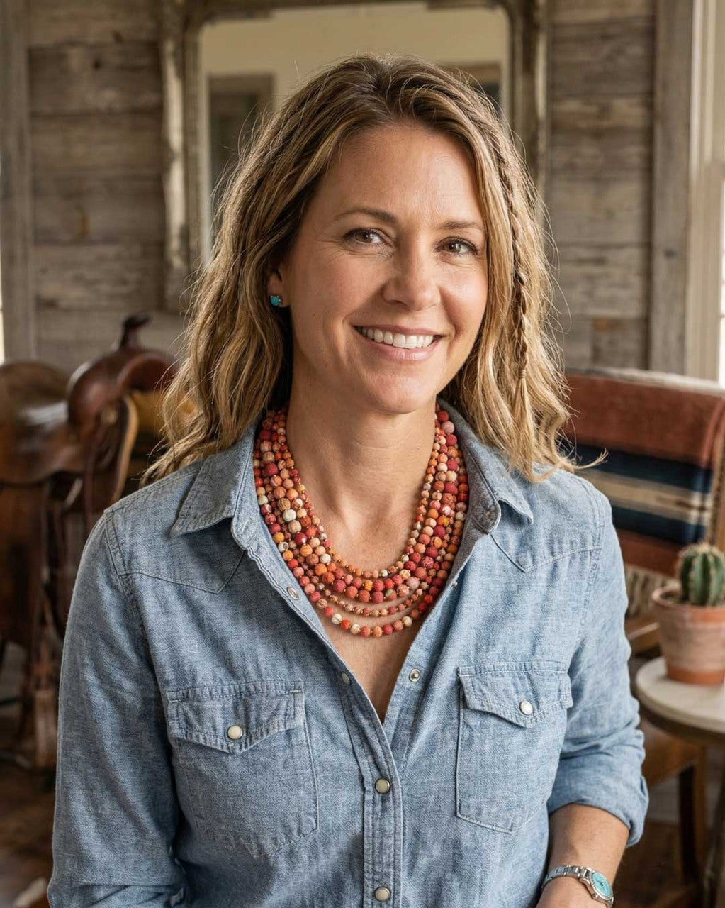 Sunset Five-Strand Fabric-Wrapped Bead Necklace