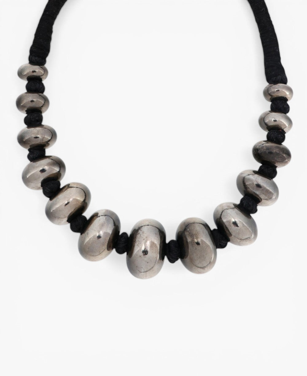 Graduated Gunmetal Bead Choker on Cotton Cord