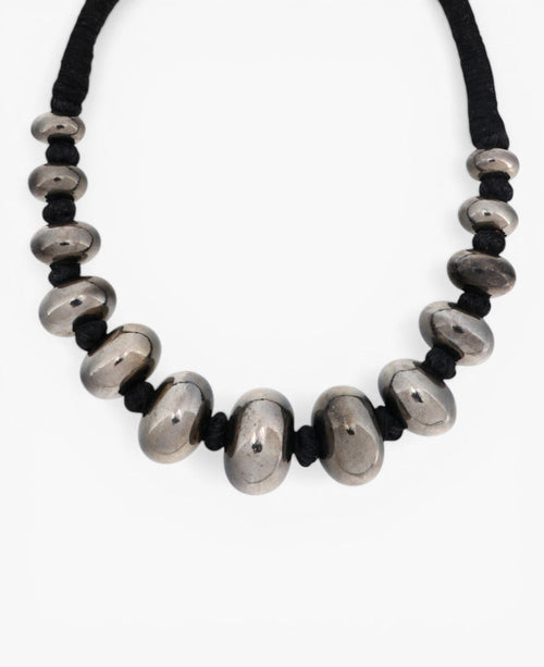 Graduated Gunmetal Bead Choker on Cotton Cord