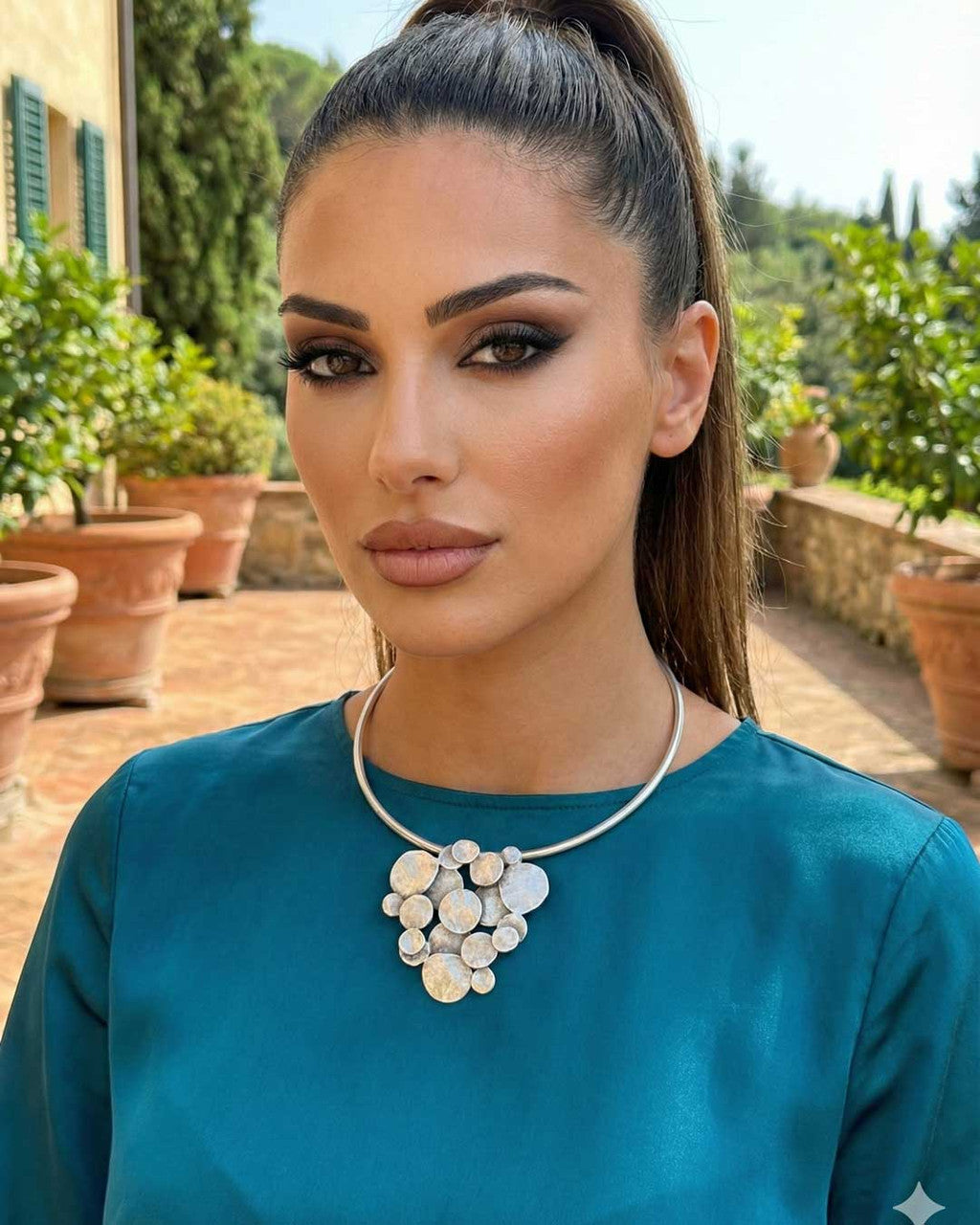 Domed Disc Cluster Collar Necklace