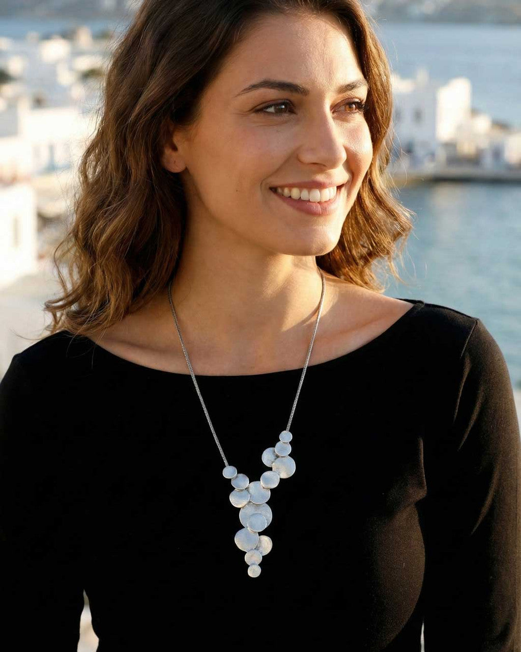 Cascading Hammered Disc Necklace
