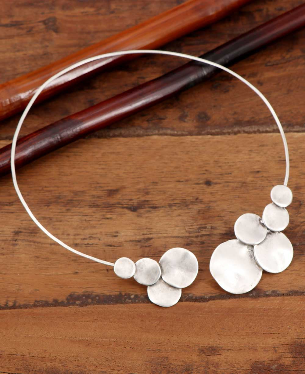 Stacked Disc Collar Necklace in Pewter