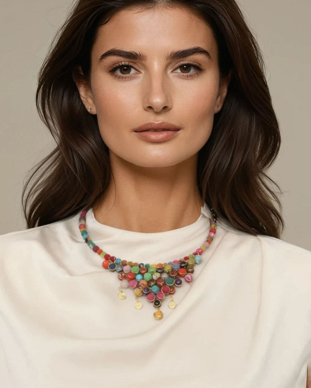 Cluster Bib Choker in Textile and Gemstone