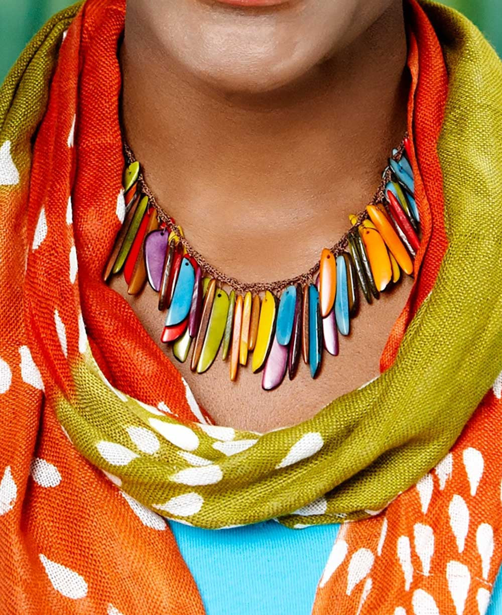 Vivid Tagua Slice Fringe Necklace
