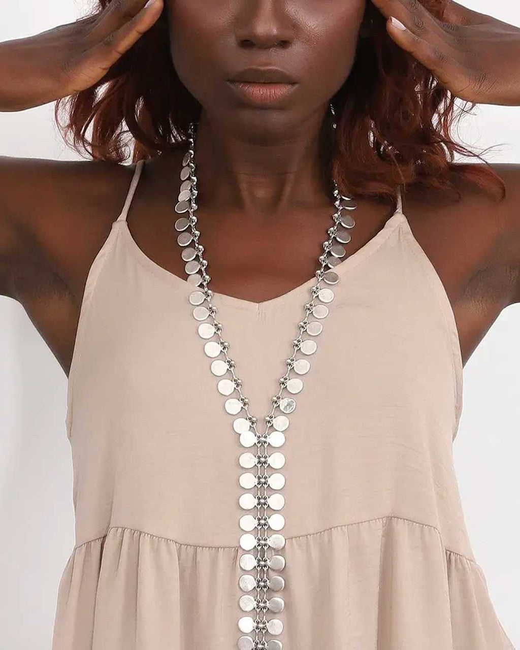 Disc Cascade Lariat Necklace