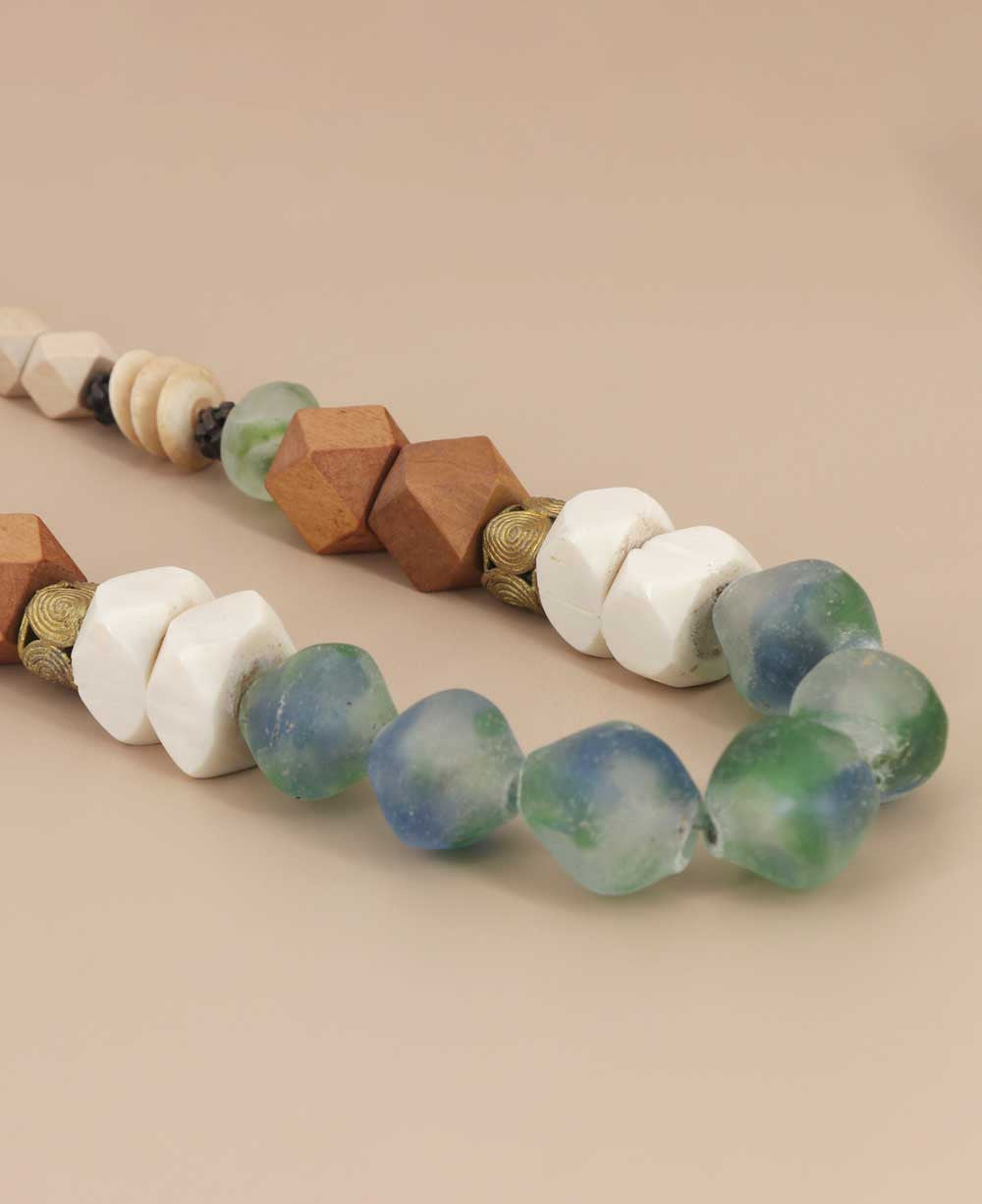 Sea Glass and Wood Beaded Necklace