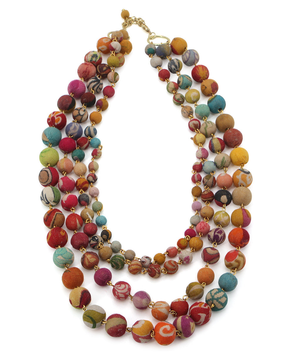Four-Strand Fabric-Wrapped Bead Necklace