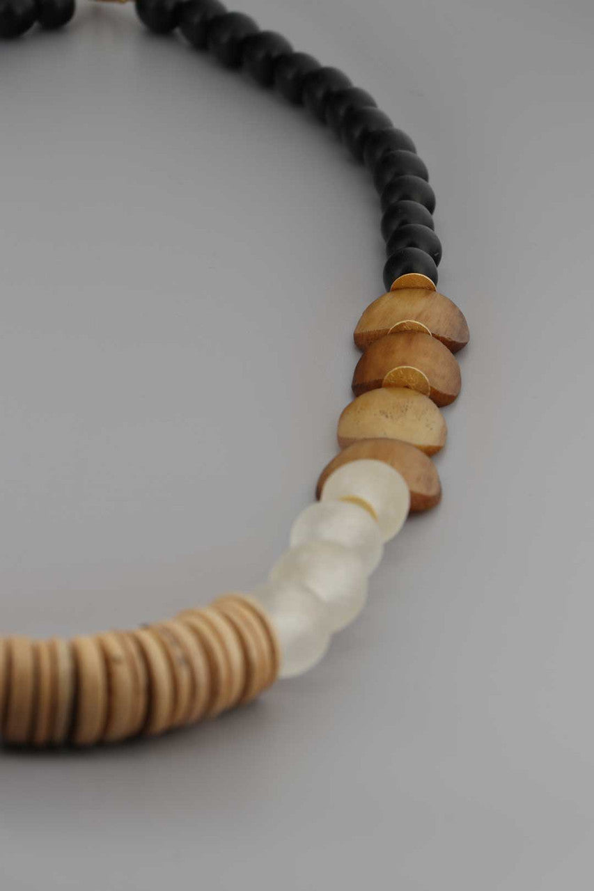 Earthform Graduated Necklace — Coconut Wood, Bone & Recycled Glass