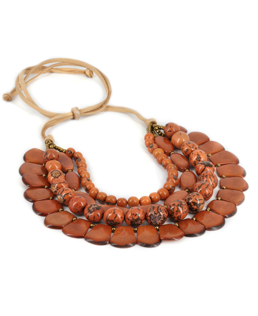 Four-Strand Tagua Necklace in Terracotta and Rust