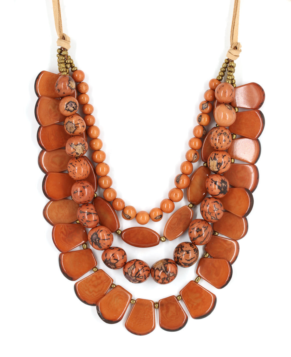 Four-Strand Tagua Necklace in Terracotta and Rust