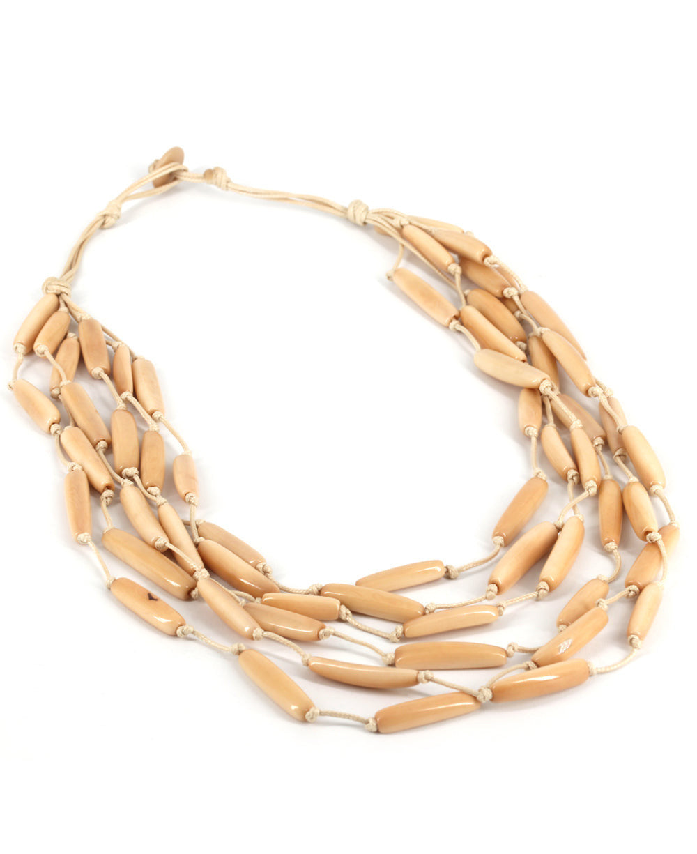 Six-Strand Tube Bead Necklace in Warm Ivory