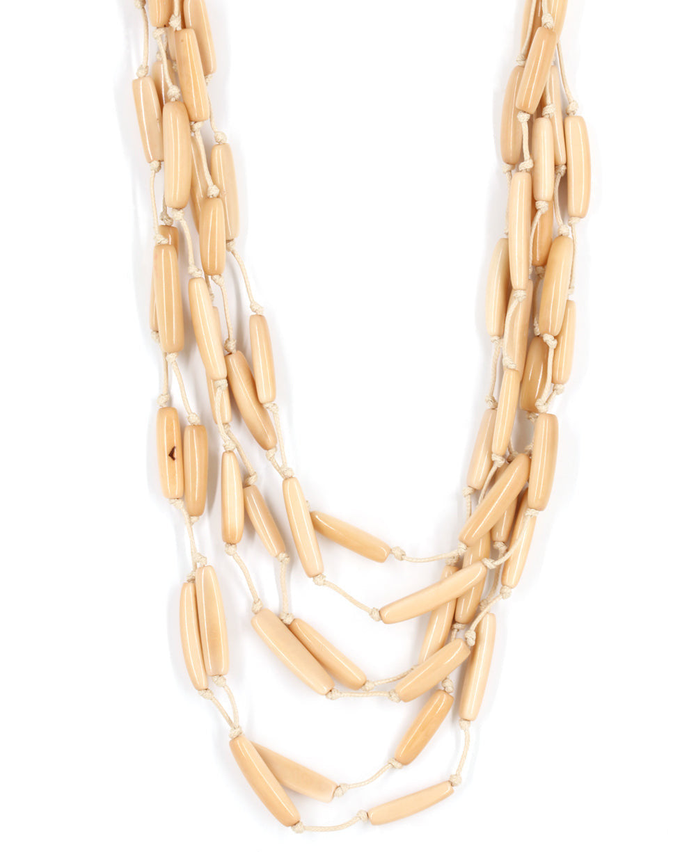 Six-Strand Tube Bead Necklace in Warm Ivory