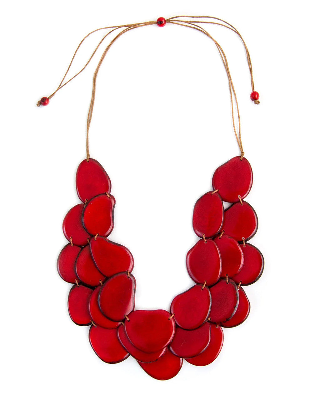 Amigas Tagua Slice Bib Necklace, Deep Red