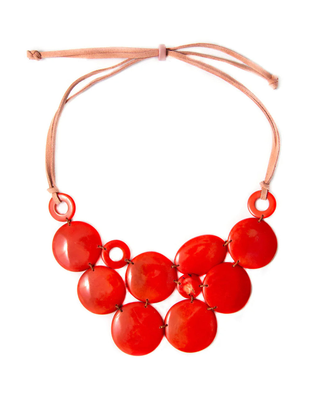 Crimson Tagua Disc Bib Necklace
