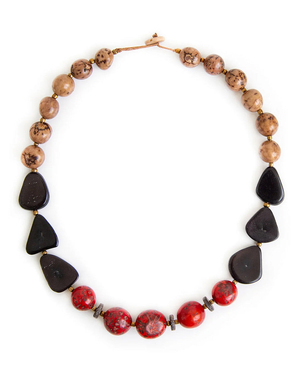 Olmedo Charcoal, Red and Tan Seed Necklace