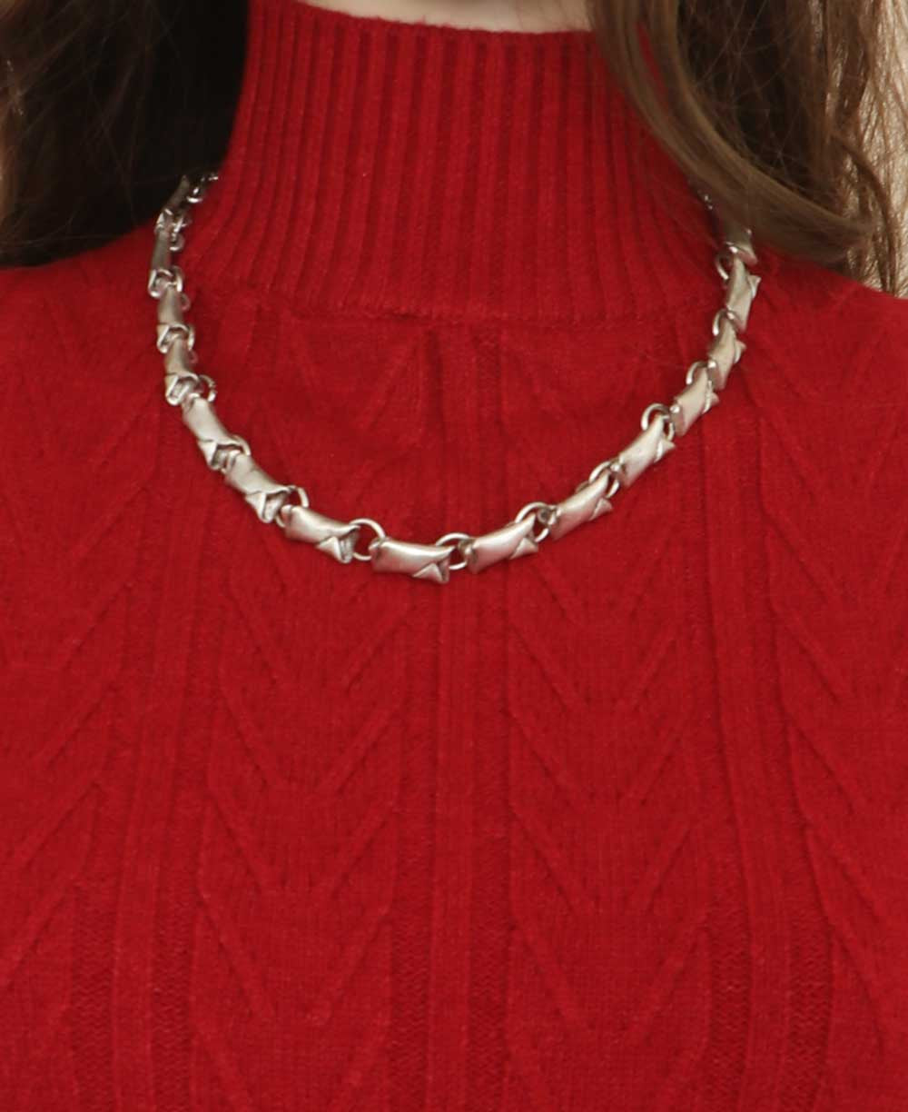 Sculptural Silver Bar Link Chain Necklace