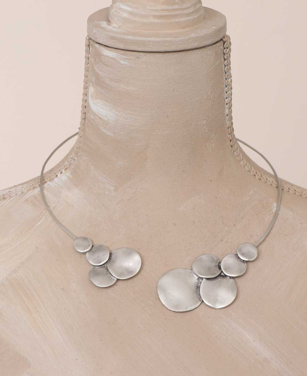 Stacked Disc Collar Necklace in Pewter