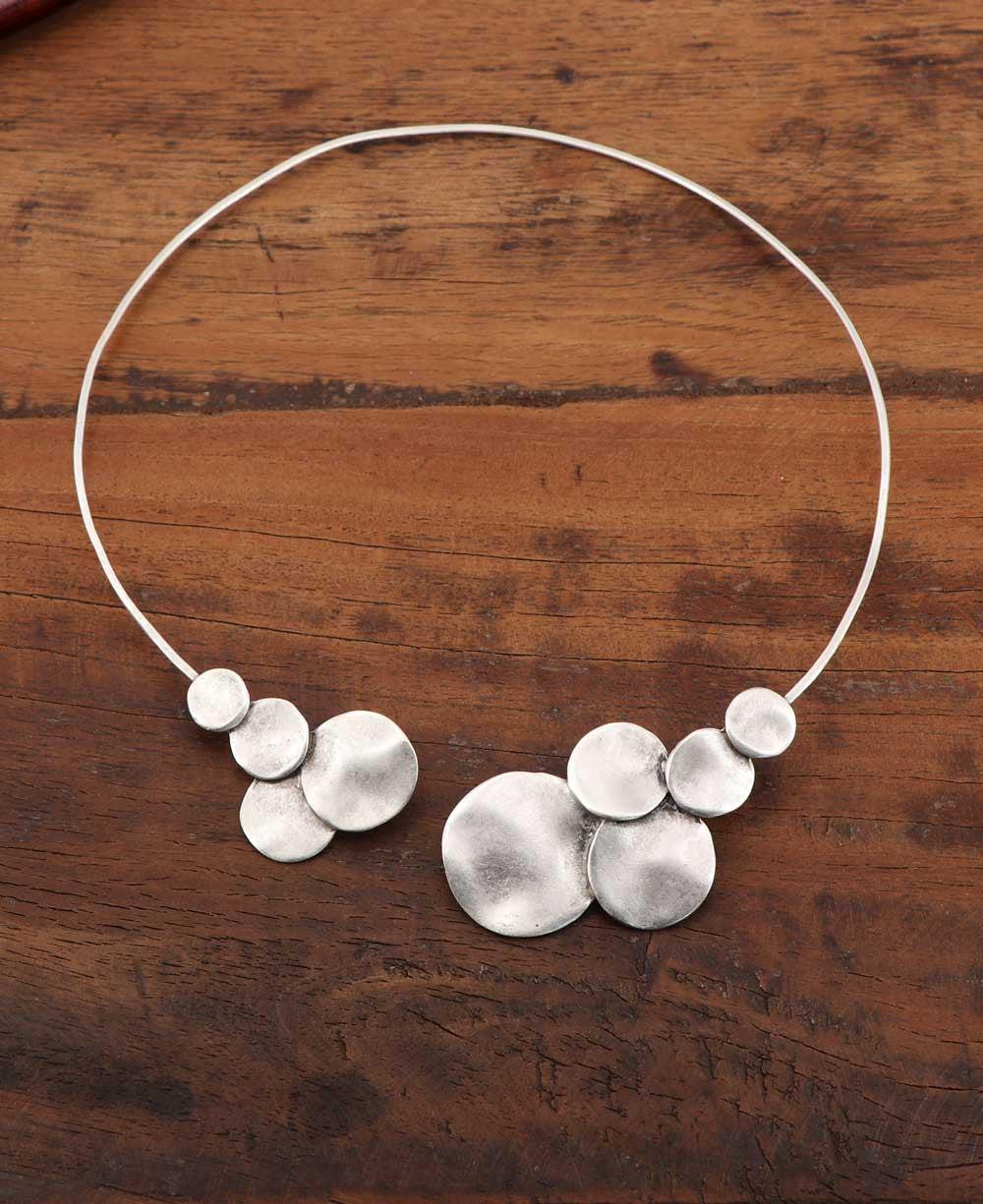 Stacked Disc Collar Necklace in Pewter