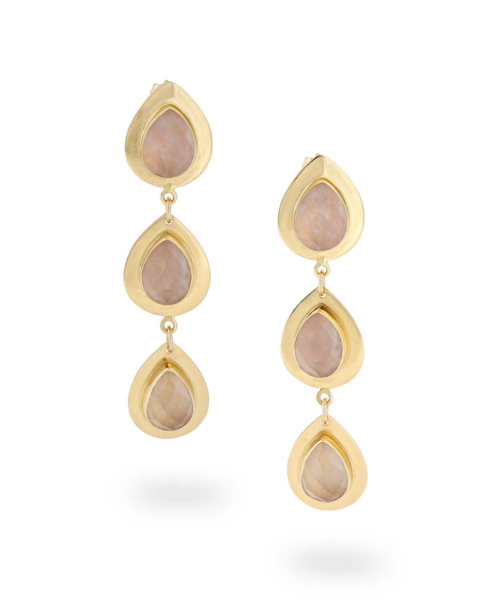 Triple Teardrop Rose Quartz Drop Earrings