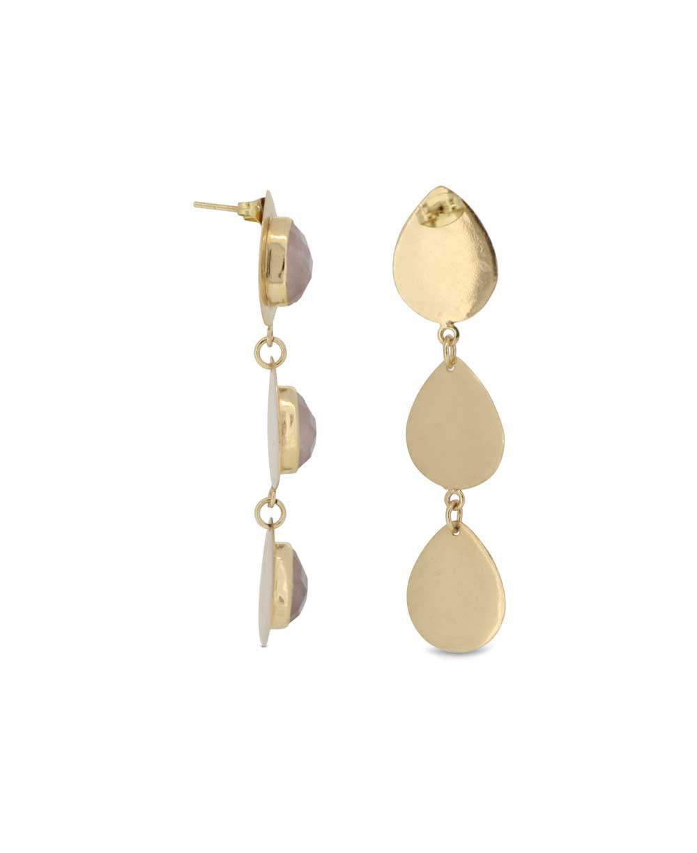 Triple Teardrop Rose Quartz Drop Earrings