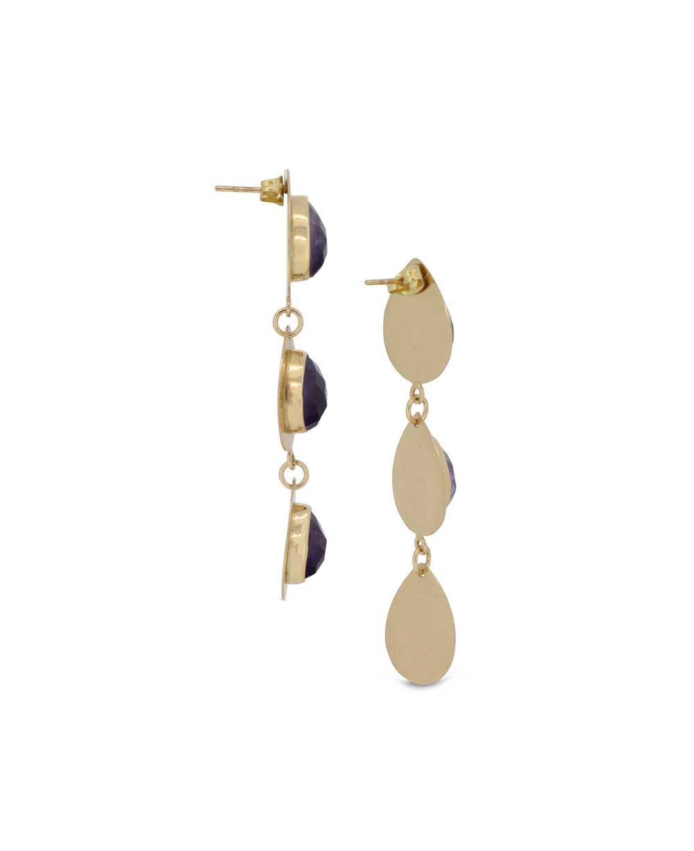 Triple Amethyst Teardrop Drop Earrings