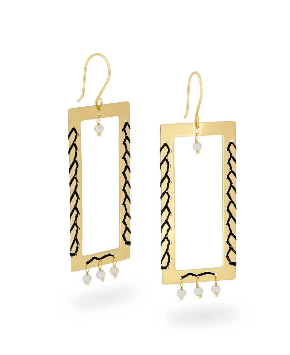 Threaded Rectangle Drop Earrings, Labradorite