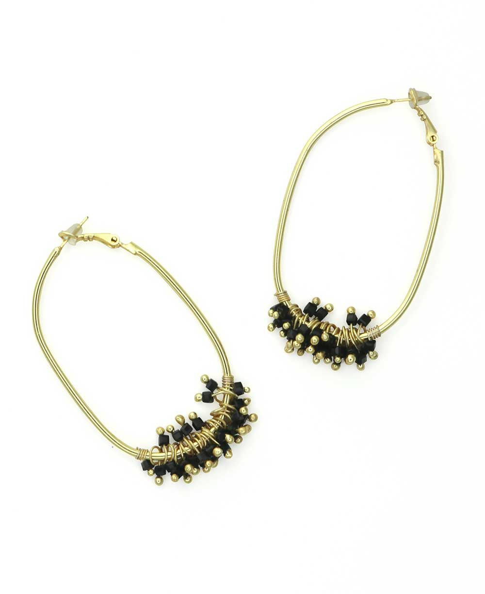 Beaded-Fringe Oval Hoop Earrings