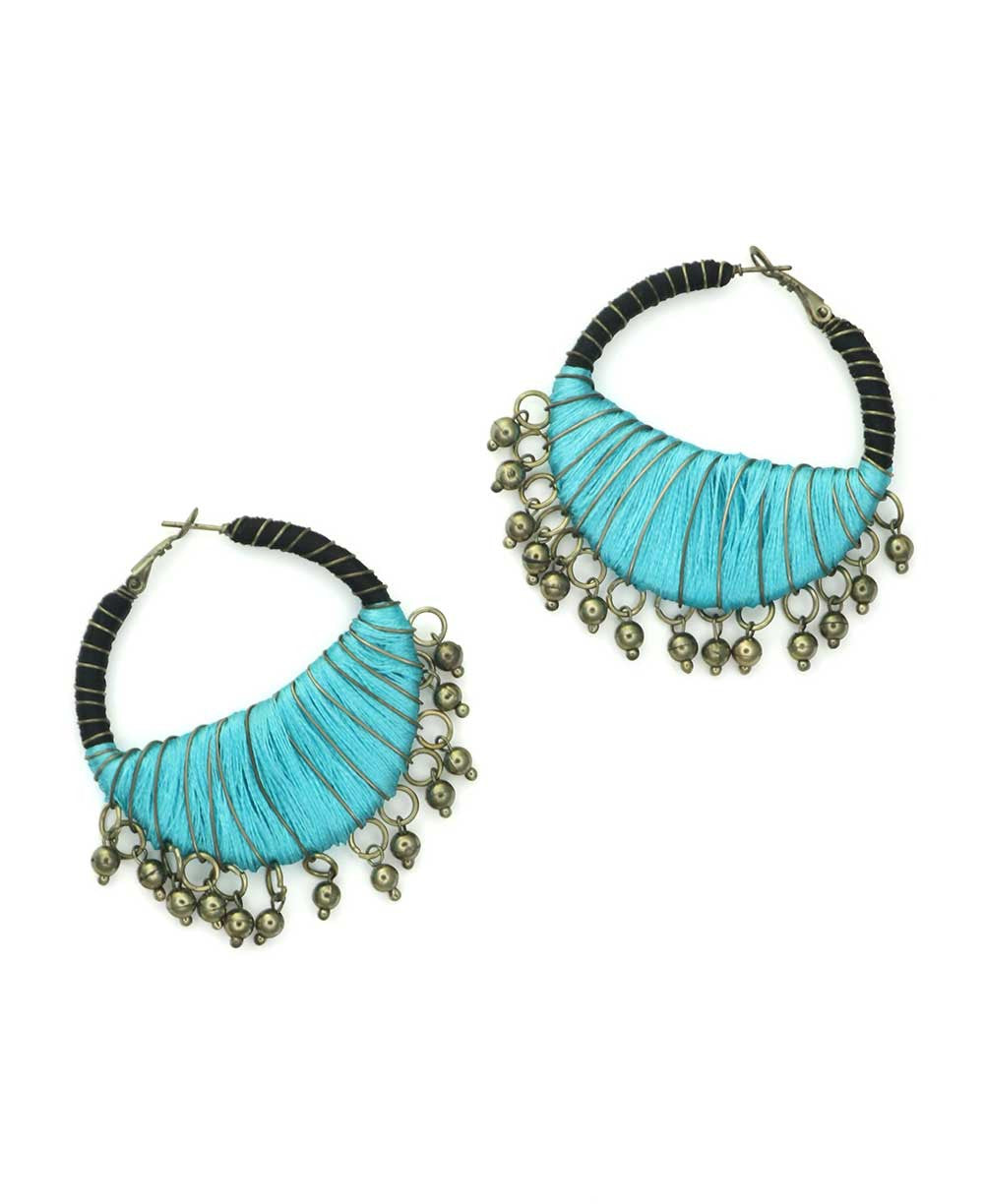 Turquoise Thread Crescent Hoop Earrings