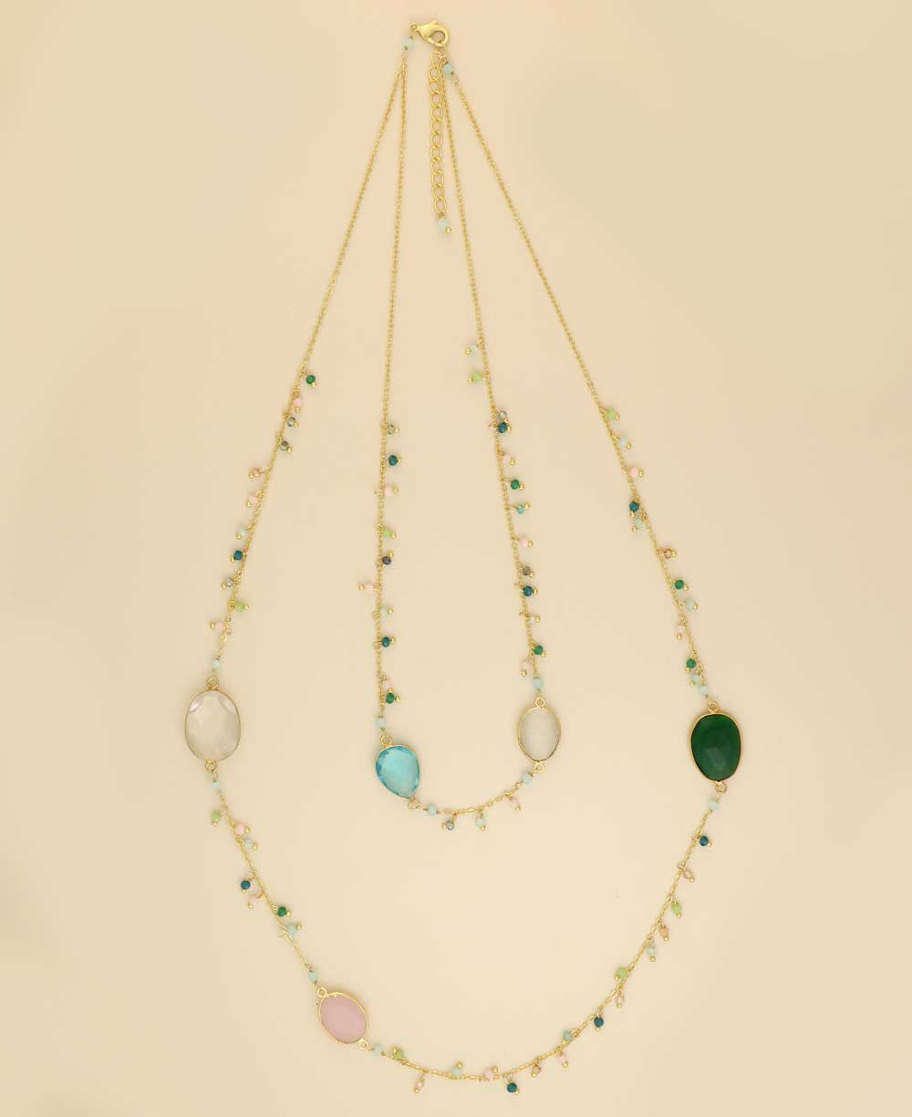 Cascading Two-Layer Necklace with Green and Aqua Stones