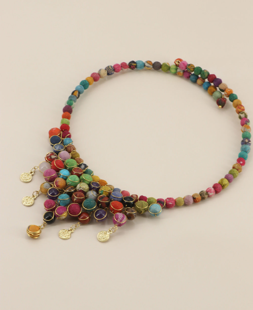Cluster Bib Choker in Textile and Gemstone