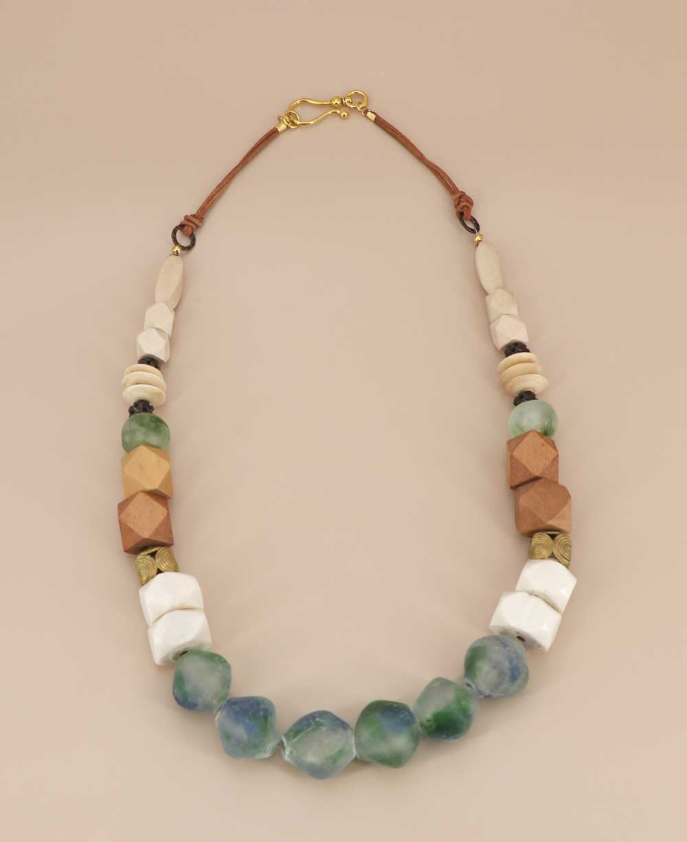 Sea Glass and Wood Beaded Necklace