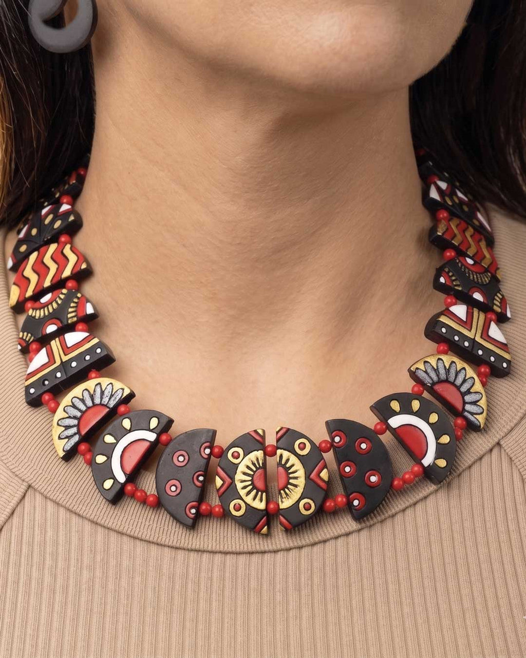 Half-Moon Painted Terracotta Necklace
