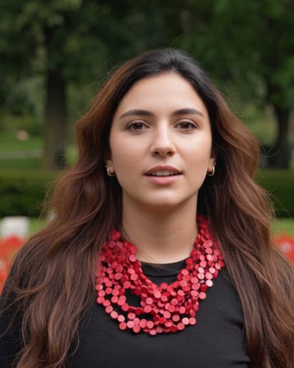 Red Wood Disc Multi-Strand Collar