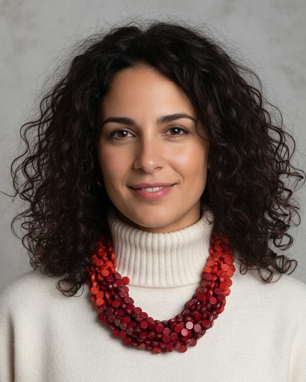 Twisted Wood Disc Necklace, Red to Burgundy