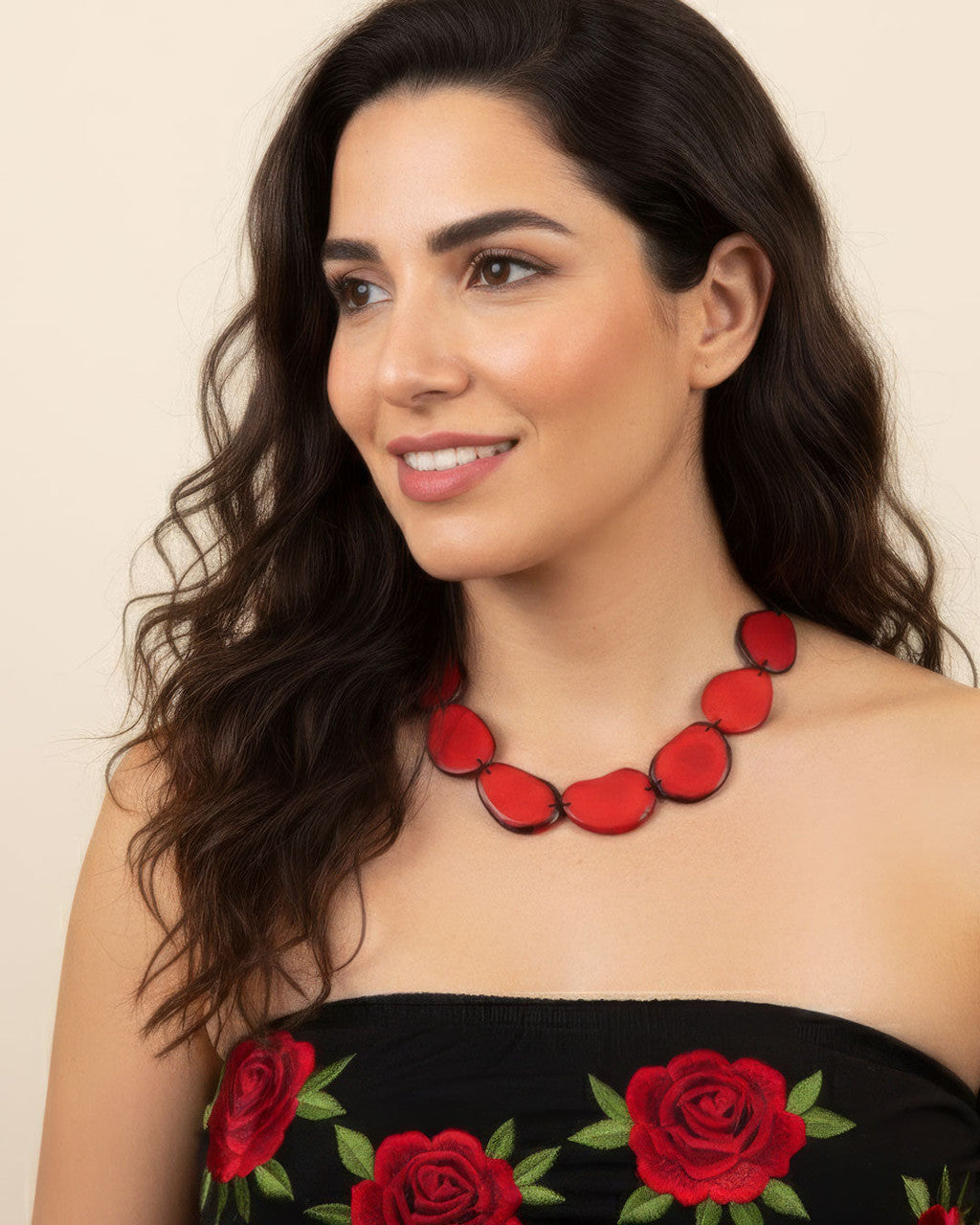 Red Tagua Chip Collar Necklace