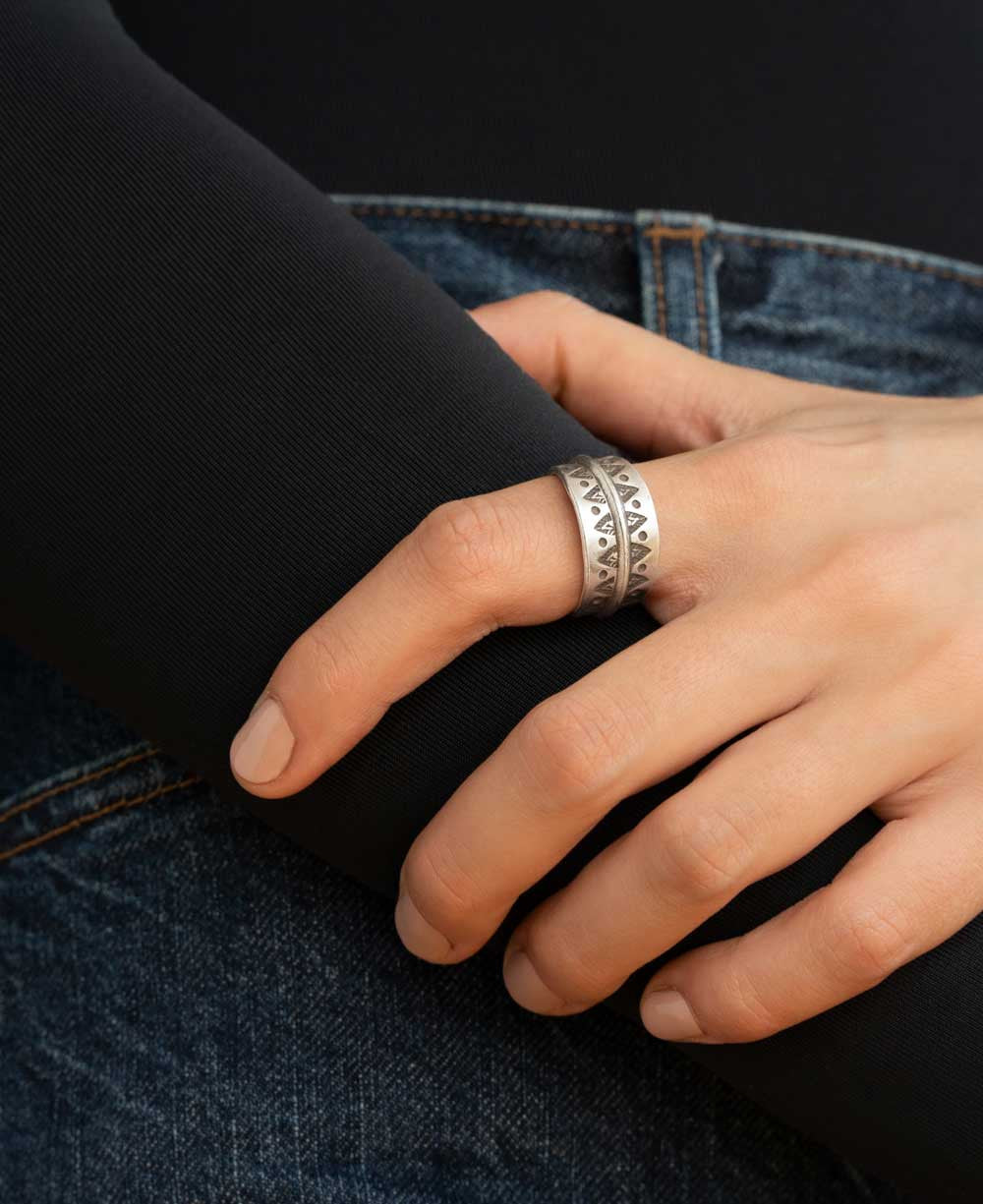 Stamped Triangle Silver Band