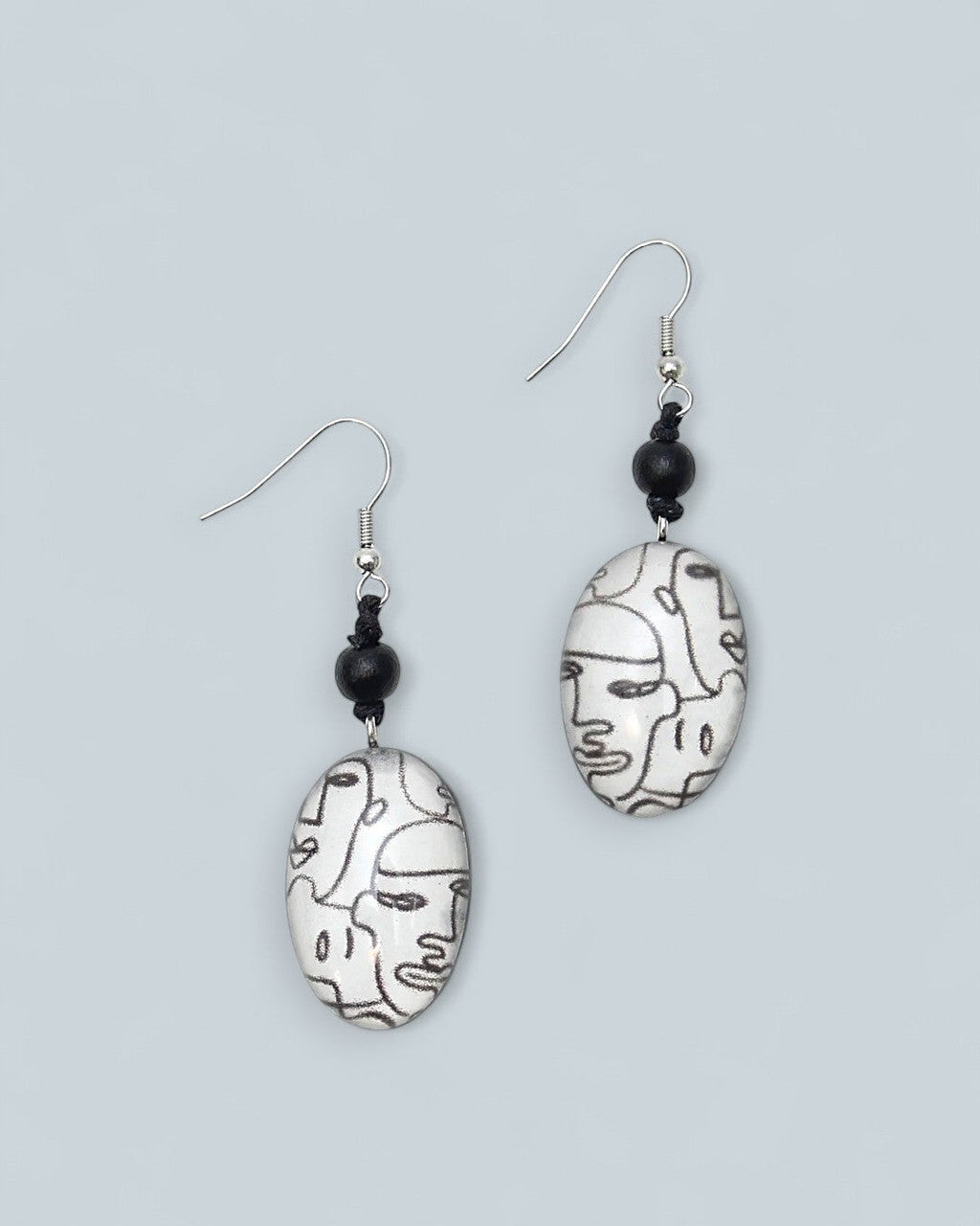 Line-Art Face Oval Drop Earrings