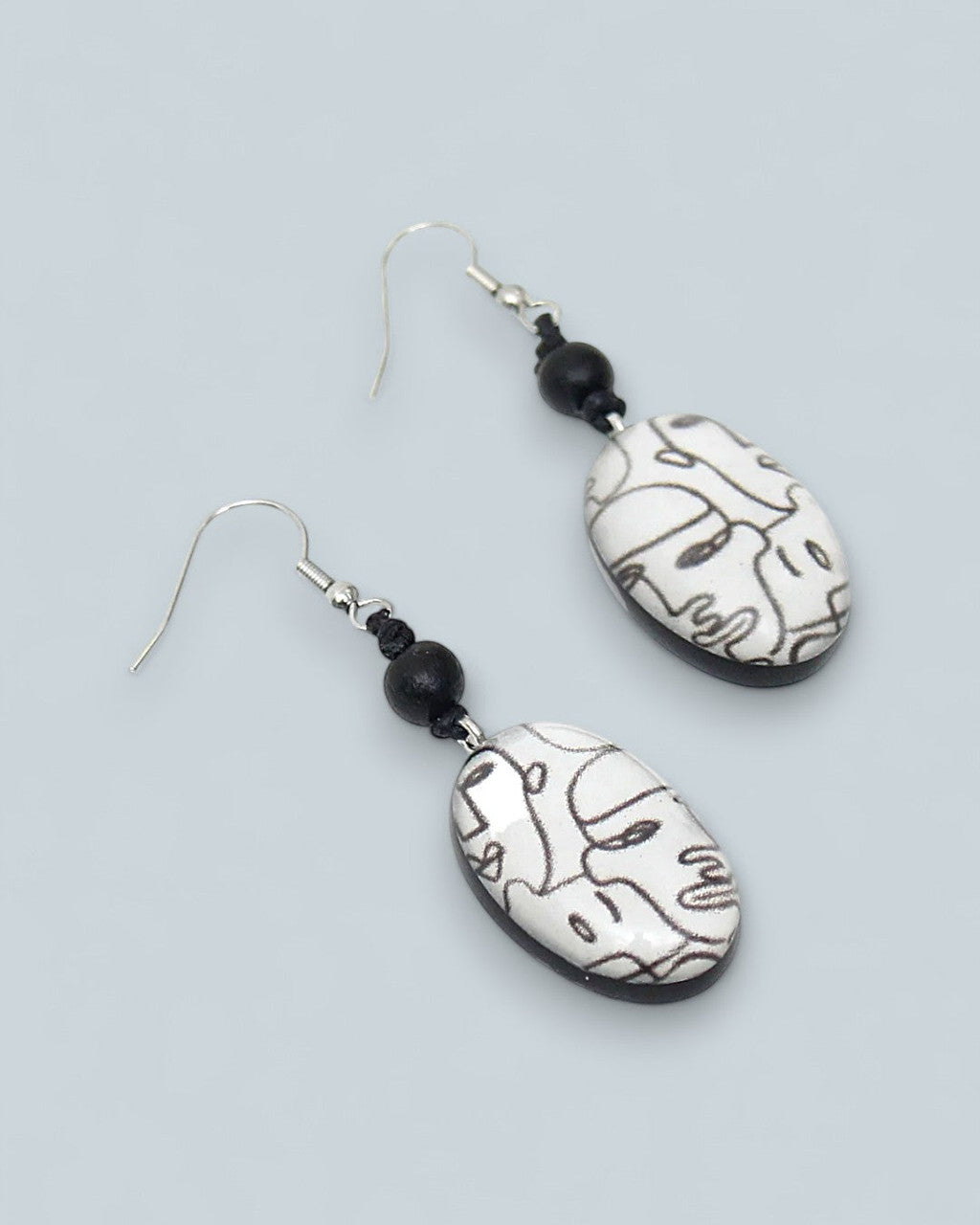 Line-Art Face Oval Drop Earrings