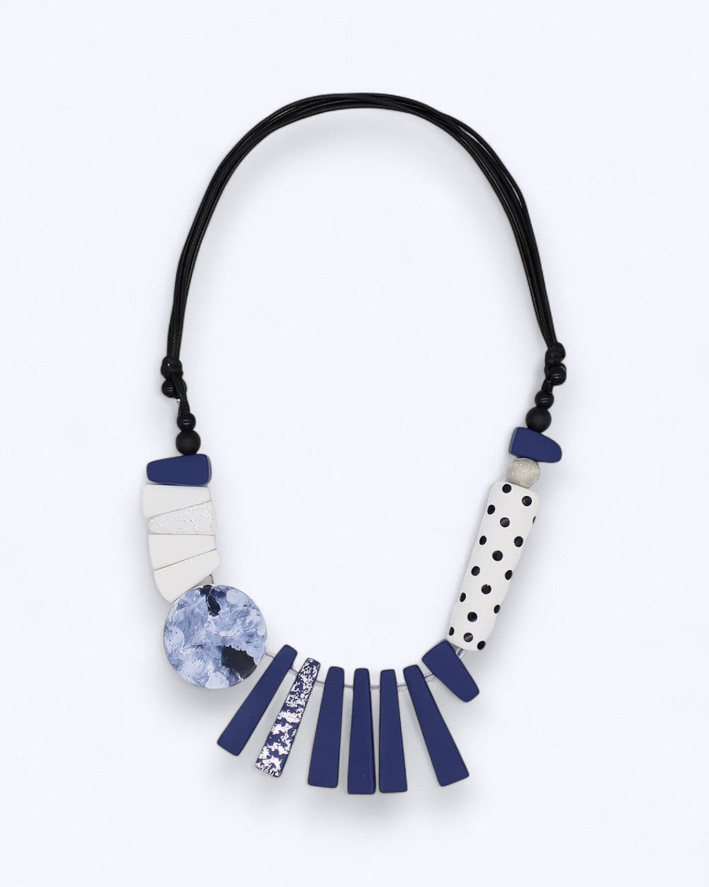 Navy and White Resin Bib Necklace
