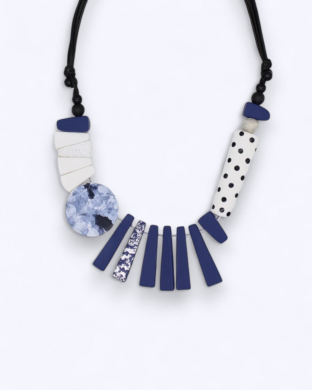 Navy and White Resin Bib Necklace