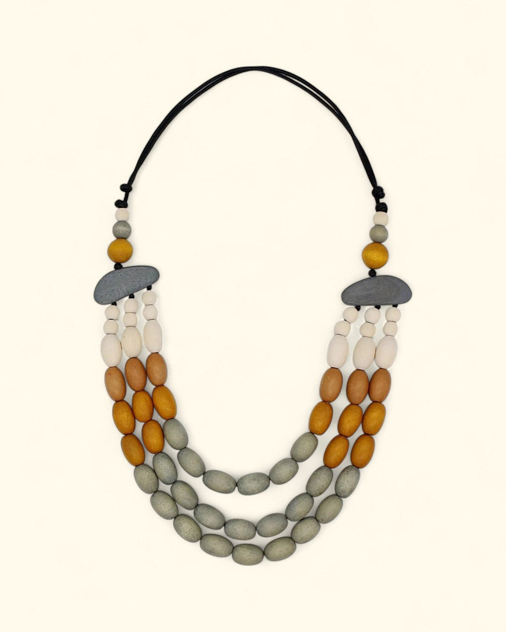 Frankie Triple-Strand Wood Bead Necklace