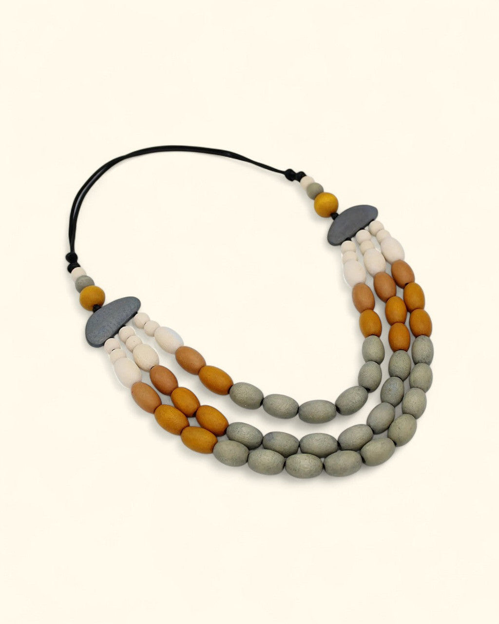 Frankie Triple-Strand Wood Bead Necklace