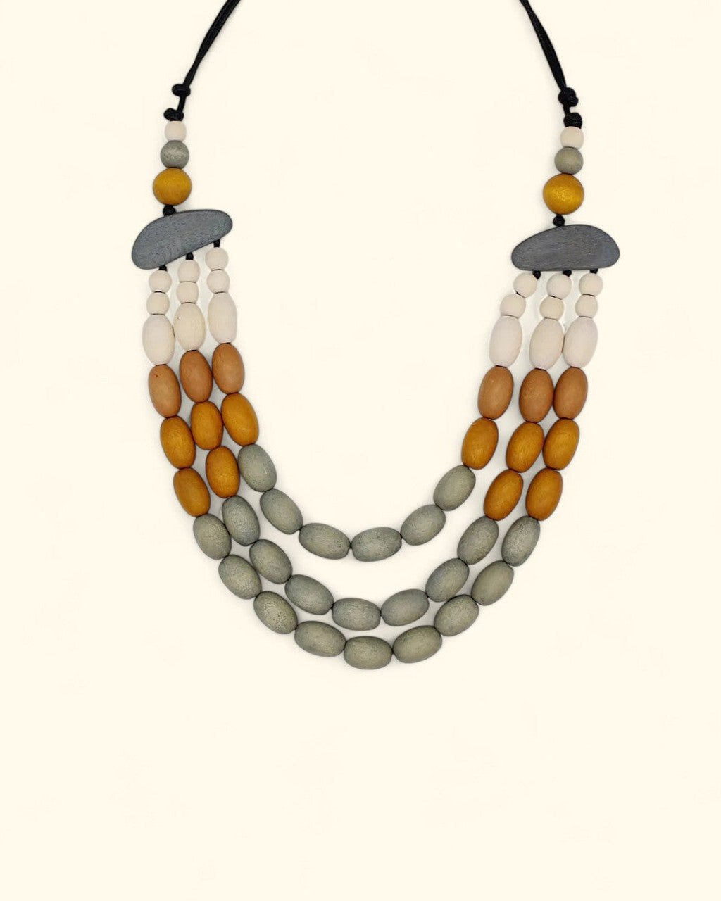 Frankie Triple-Strand Wood Bead Necklace