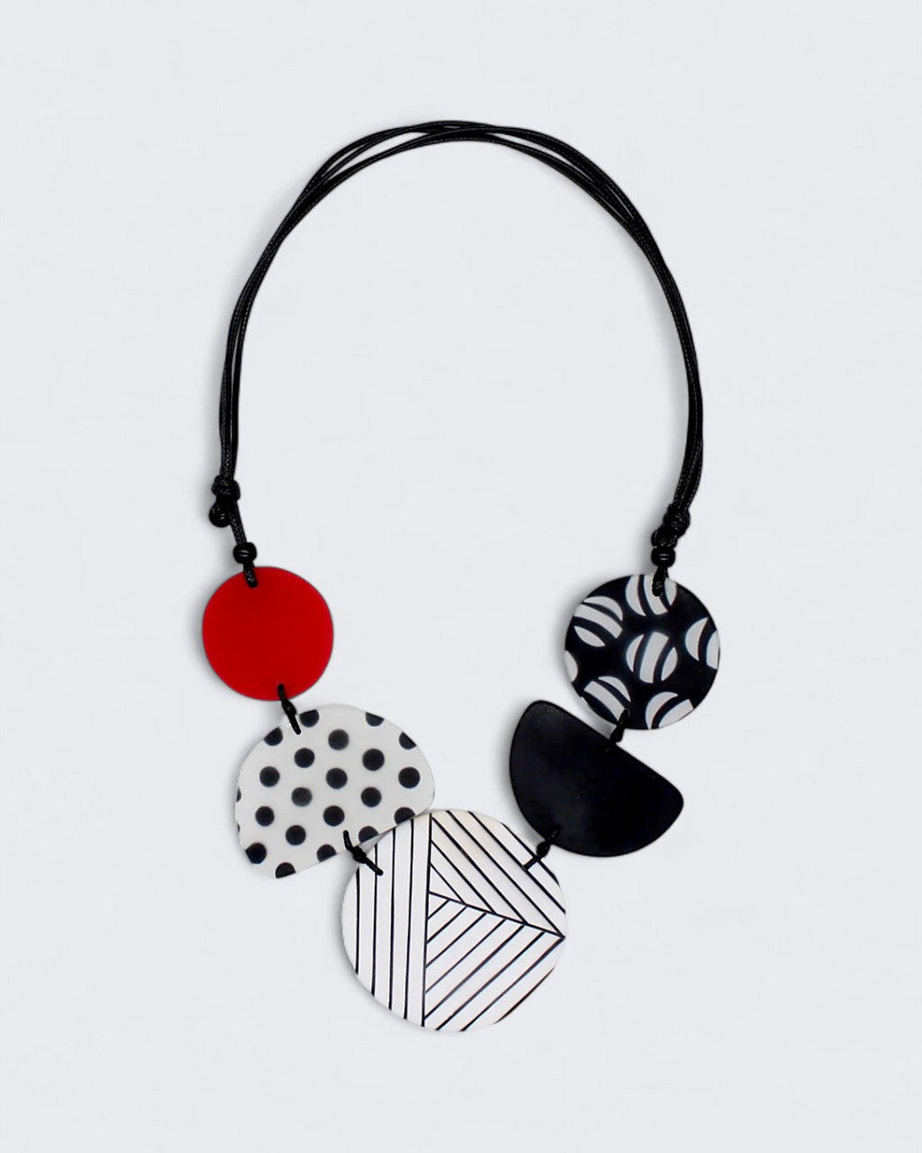 Graphic Disc Cluster Necklace in Red, Black and White