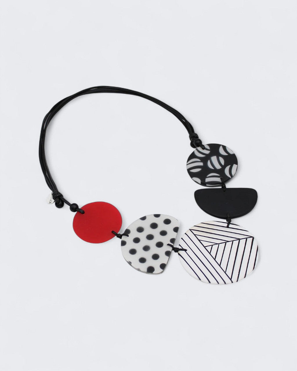 Graphic Disc Cluster Necklace in Red, Black and White