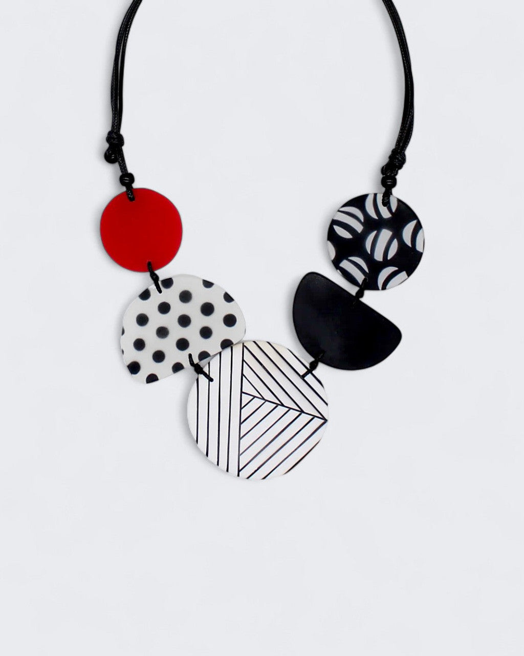 Graphic Disc Cluster Necklace in Red, Black and White