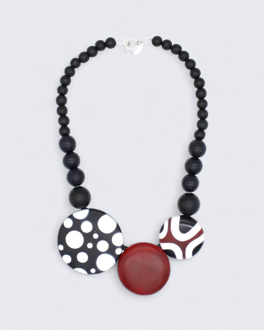 Polka Dot, Burgundy and Geometric Resin Disc Necklace