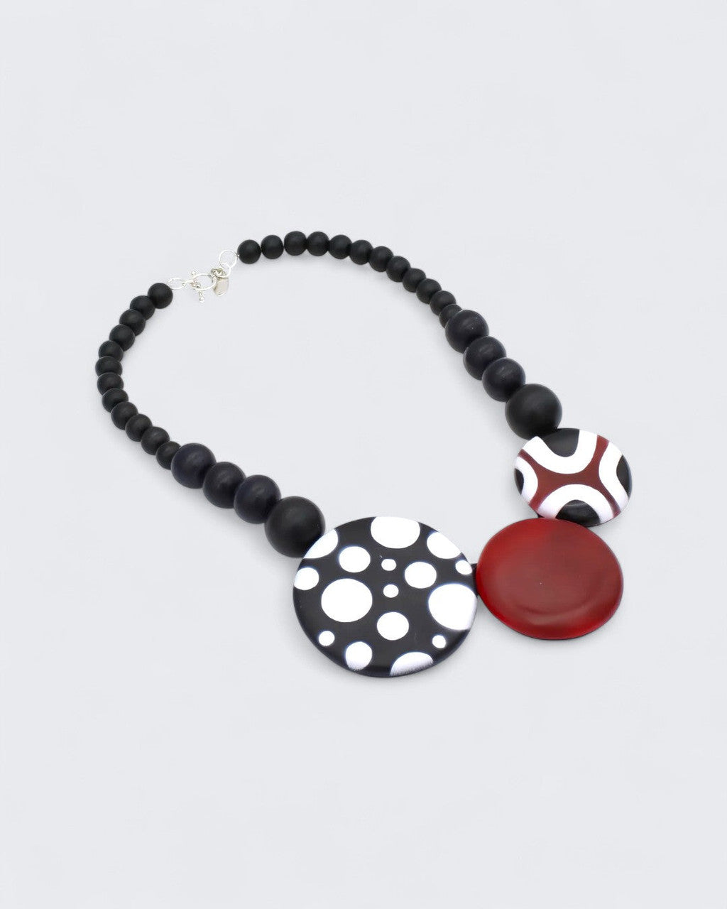 Polka Dot, Burgundy and Geometric Resin Disc Necklace
