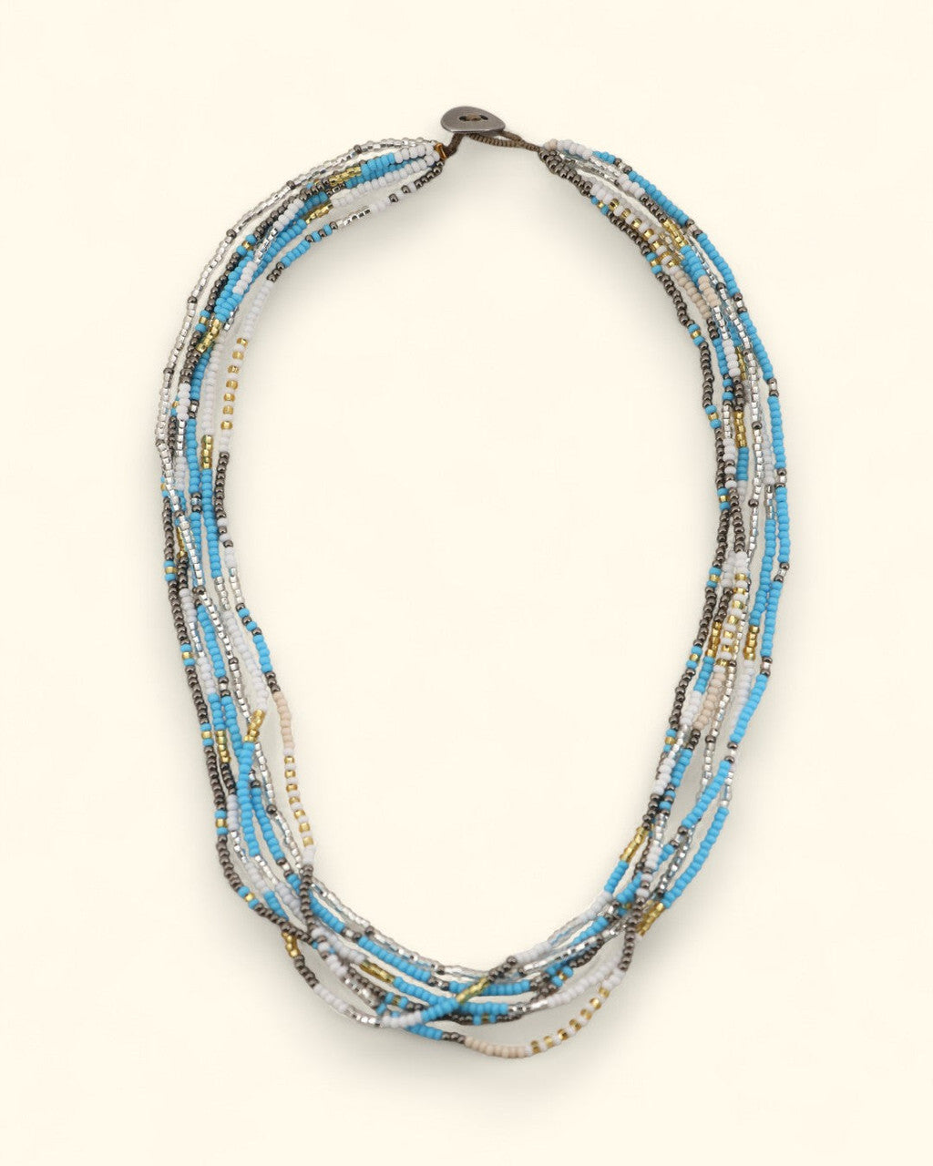 Turquoise and Silver Multistrand Seed Bead Necklace
