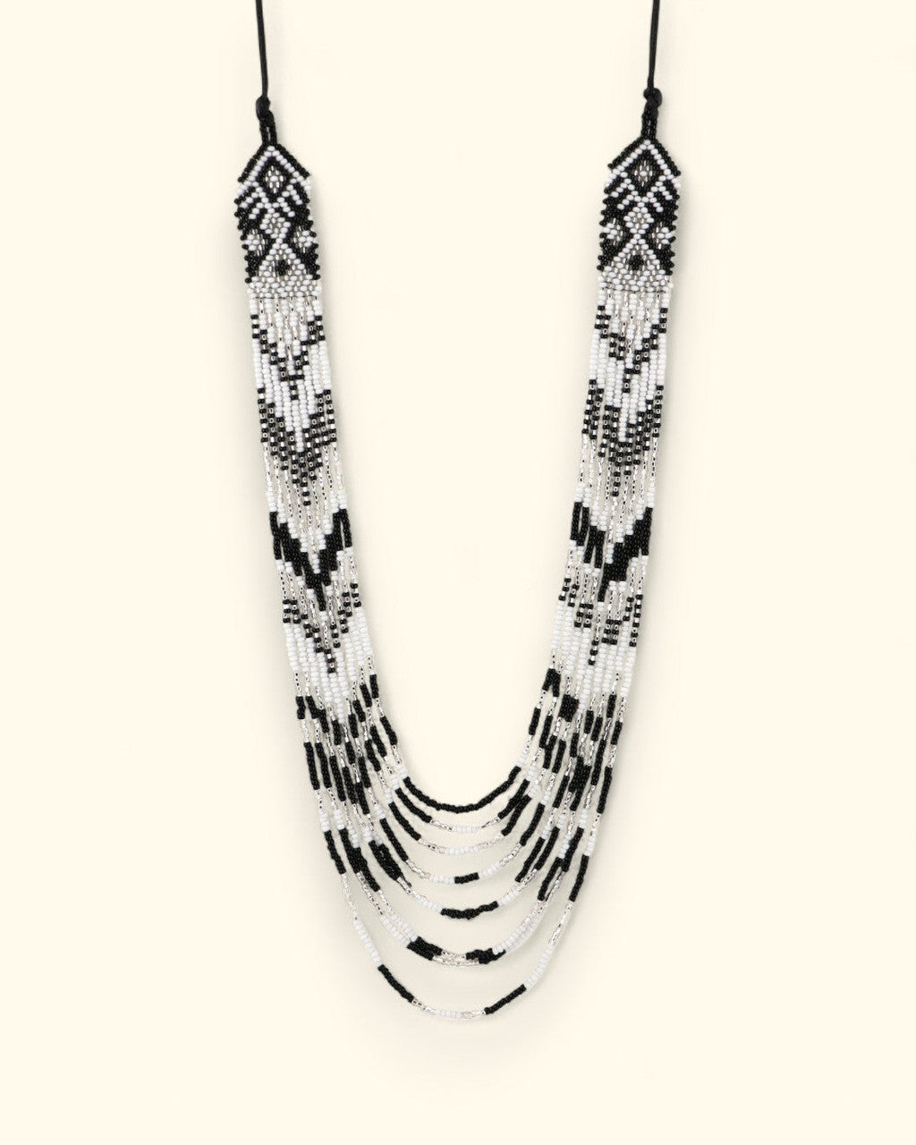 Black and White Beaded Cascade Necklace